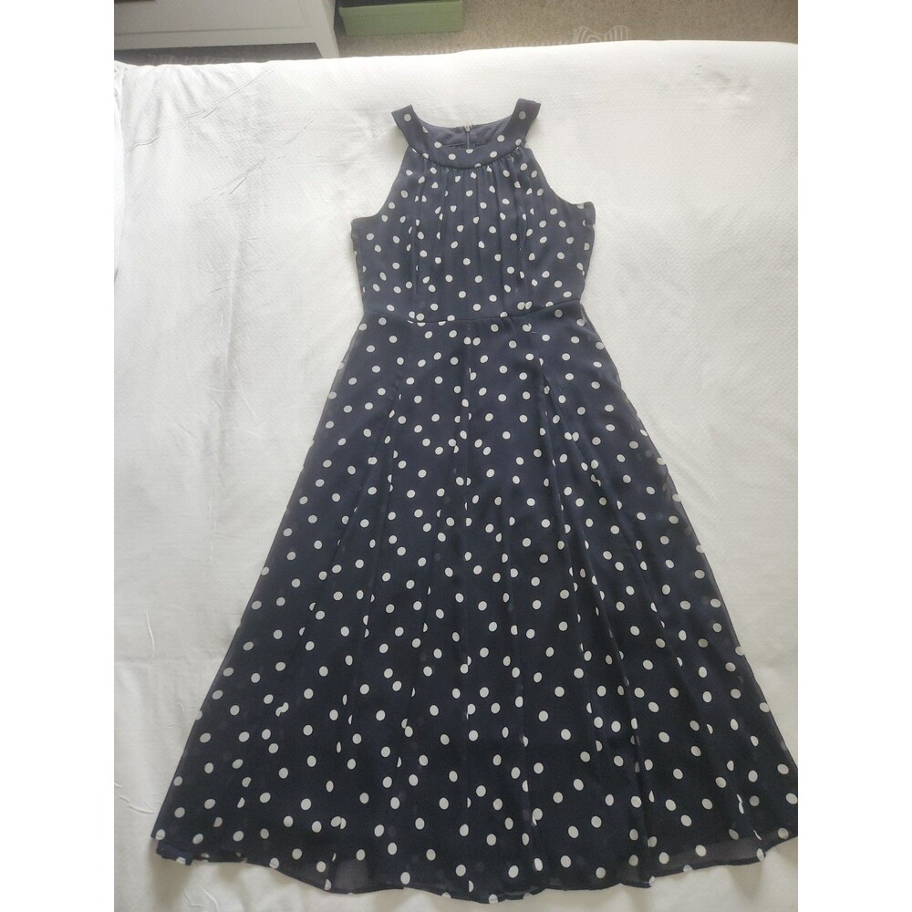 Tommy Hilfiger Navy Blue Polka Dot Halter Midi Dress Women's Size 4 EUC Travel